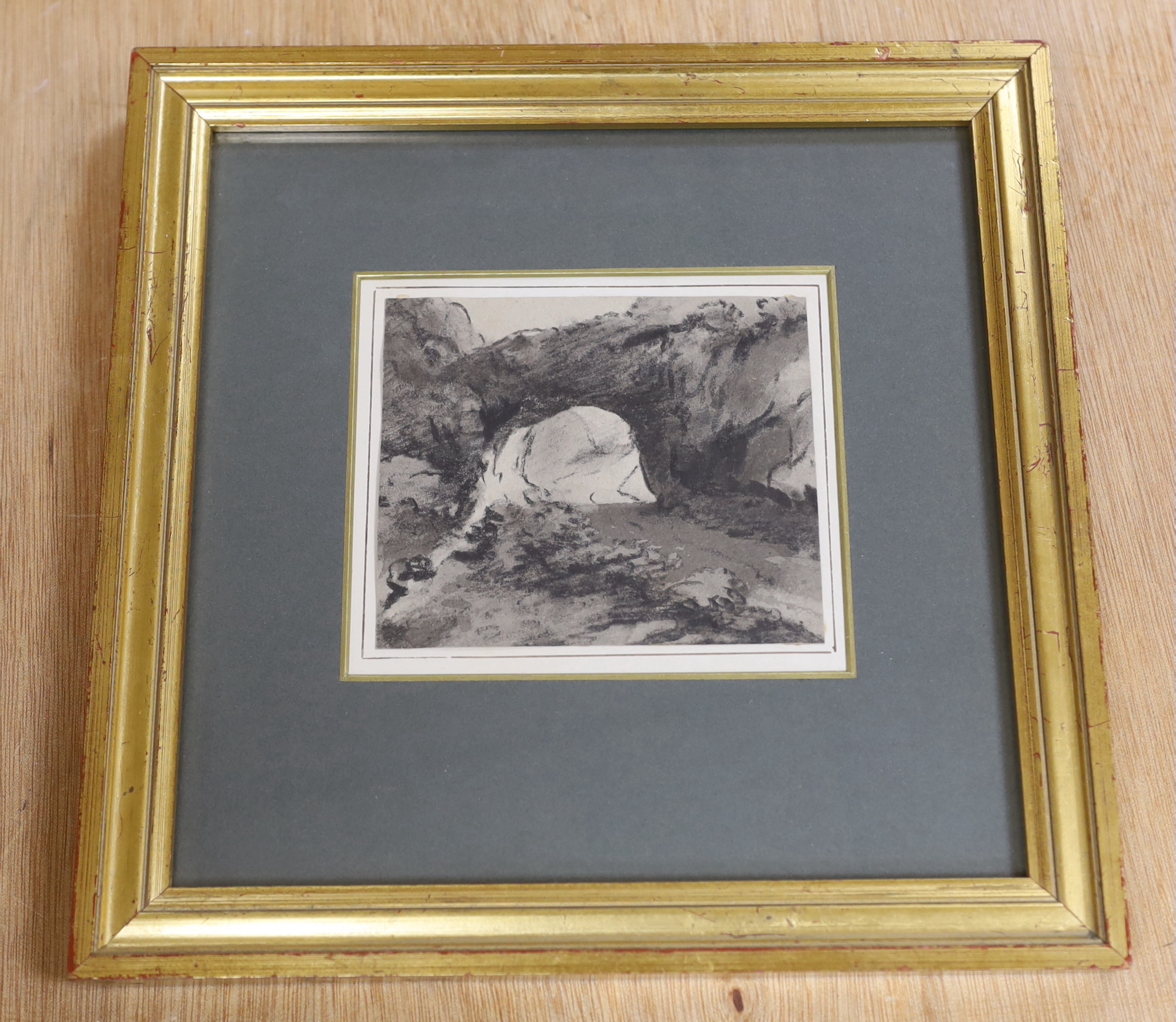 Dr Thomas Monro (1759-1833), charcoal, Study of a landscape, details verso, 12cm x 10cm